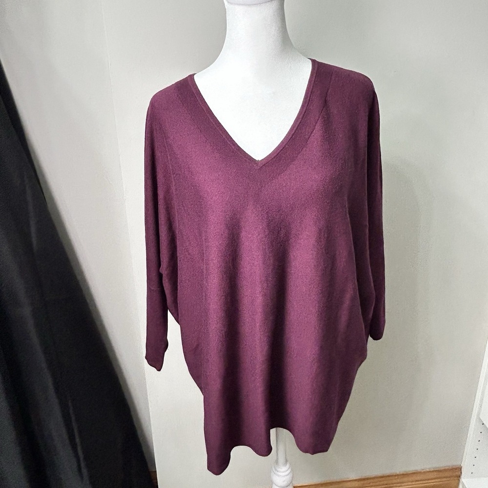 Pure Jill XS V Neck Lightweight Knit 3/4 Sleeve Oversized Top Sweater X Small